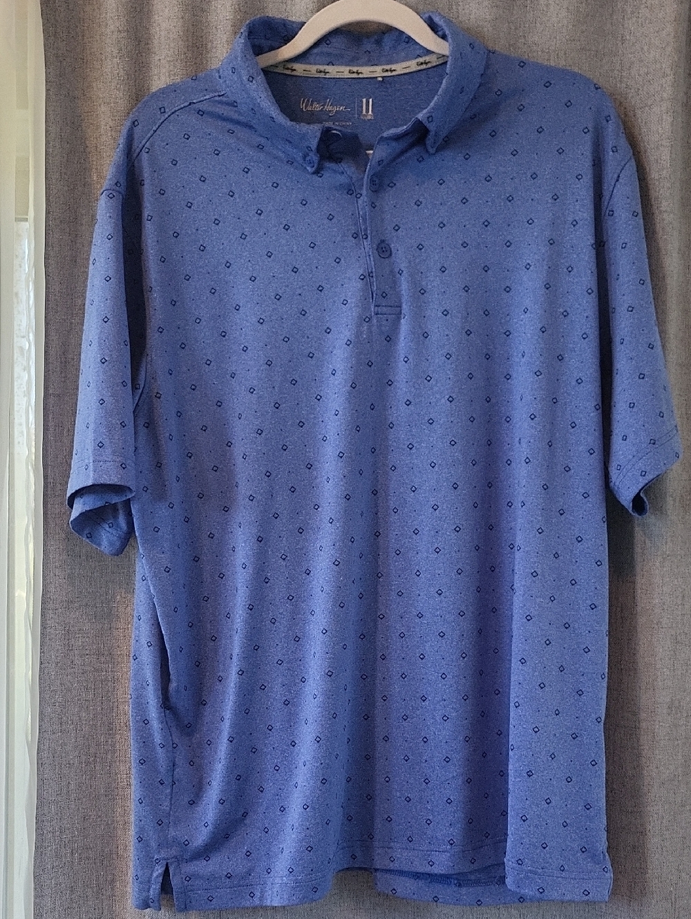 Walter Hagen Heathered Blue Short-Sleeve Polo with Micro Diamond Print Golf Tee